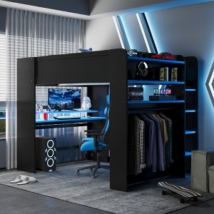 Polibi Full Size Gaming Loft Bed with RGB Light Strip, USB Charging and Storage Space - 1 of 4