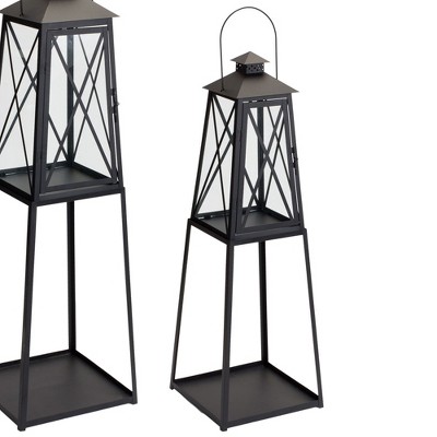 Classic Black Iron and Glass Lantern Set, 6.5" and 9"