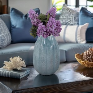 Coastal Glass Vase - Elegant Urchin Shape - Sturdy Handcrafted Glass - Modern Decorative Accent for Home, Office, Bedroom & Living Room - Blue - 1 of 4