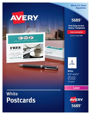 Avery Postcards For Laser Printers, 4-1/4 X 5-1/2 Inches, White, Pack Of  200 : Target