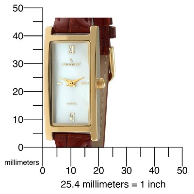 Peugeot Women's Rectangular Gold-Tone Case Watch Glossy Brown Leather Strap - image 4