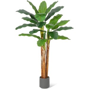 Artificial Banana Tree, Faux Banana Leaf Plant with Grey Planter, Silk Leaves, Indoor/Outdoor Tropical Decor for Home, Patio, Poolside - 1 of 4