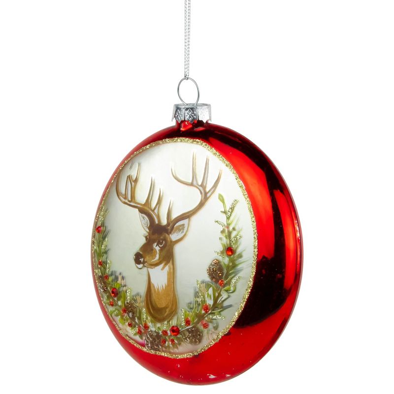 Northlight 4" Glittered Reindeer Glass Christmas Disc Ornament, 5 of 8