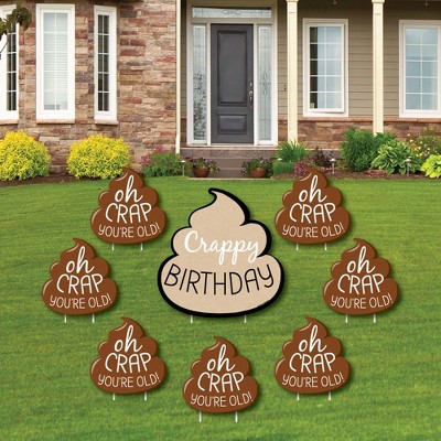 Big Dot of Happiness Oh Crap, You're Old - Funny Yard Sign and Outdoor Lawn Decorations - Poop Birthday Party Yard Signs - Set of 8