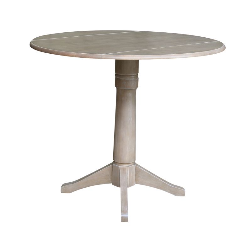 Alexandra Round Dual Drop Leaf Pedestal Table Washed Gray Taupe - International Concepts, 3 of 10