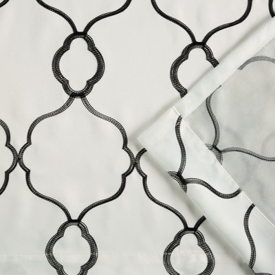 Winter Black Embroidered Blackout Grommet Curtain Panels