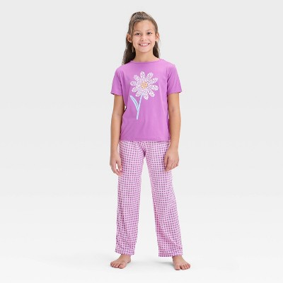 Girls' 3pc 'Daisy Gingham' Printed Short Sleeve Pajama Set - Cat & Jack™ Purple L