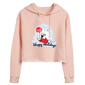Women's - Coca-Cola - Happy Holiday Sled Cropped Graphic Hoodie - 1 of 3