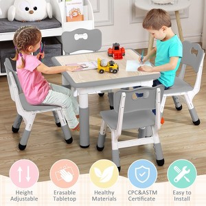 Kids Table and Chairs Set - 23" Height Adjustable Toddler Table with 4 Chairs, Erasable Art Desk for Preschool & Playroom (Ages 2-10) - 1 of 4