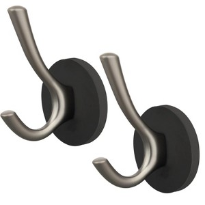 LunaLulinlk Strong Magnetic Double Hooks, 2 Pack Heavy Duty Sturdy Coat Magnetic Hangers, Rubber Magnets Large Hooks (Brushed Nickel) - 1 of 4