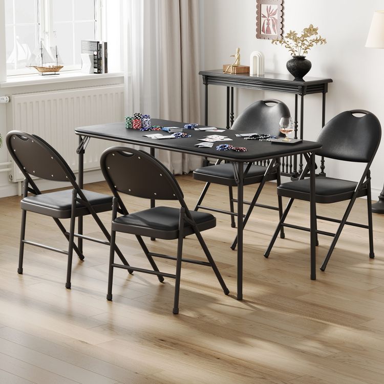 Folding Table and Chairs Set of 5, Foldable Card Table Padded Tabletop ...