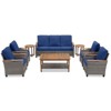 Buenhomino 8-Piece Outdoor Patio Set – 4 Single Chairs, Sofa, 2 Side Tables & Coffee Table, All-Weather Wicker with Cushions, Blue - 3 of 4