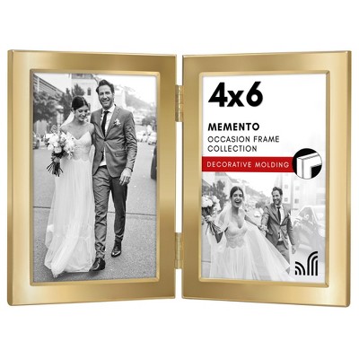 Americanflat Hinged 4x6 Picture Frame with Wide, Beveled Molding and Shatter-Resistant Glass - Modern Frame Two 4x6 Photos - Gold