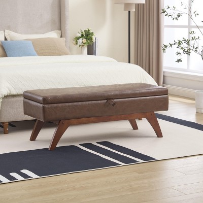 PAGED Storage Ottoman Bench Modern Shoe Bench with Wood Legs, Teddy Fabric End of Bed Table for Living Room, Bedroom, Entryway