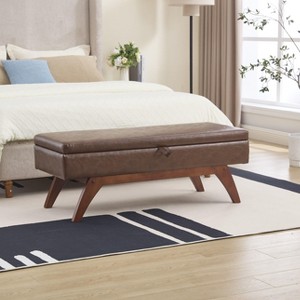 PAGED Storage Ottoman Bench Modern Shoe Bench with Wood Legs, Teddy Fabric End of Bed Table for Living Room, Bedroom, Entryway - 1 of 4