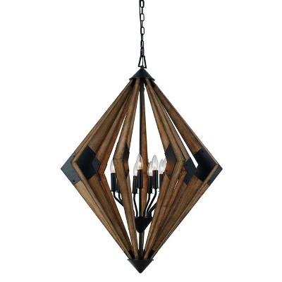 (30" x 30") 9 Light Arezzo Wood Chandelier Brown - Cal Lighting