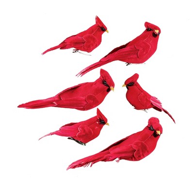 Collections Etc Cardinal Clip-On Ornaments Winter Decoration, 6 Pc 6.75 X 2 X 2.25