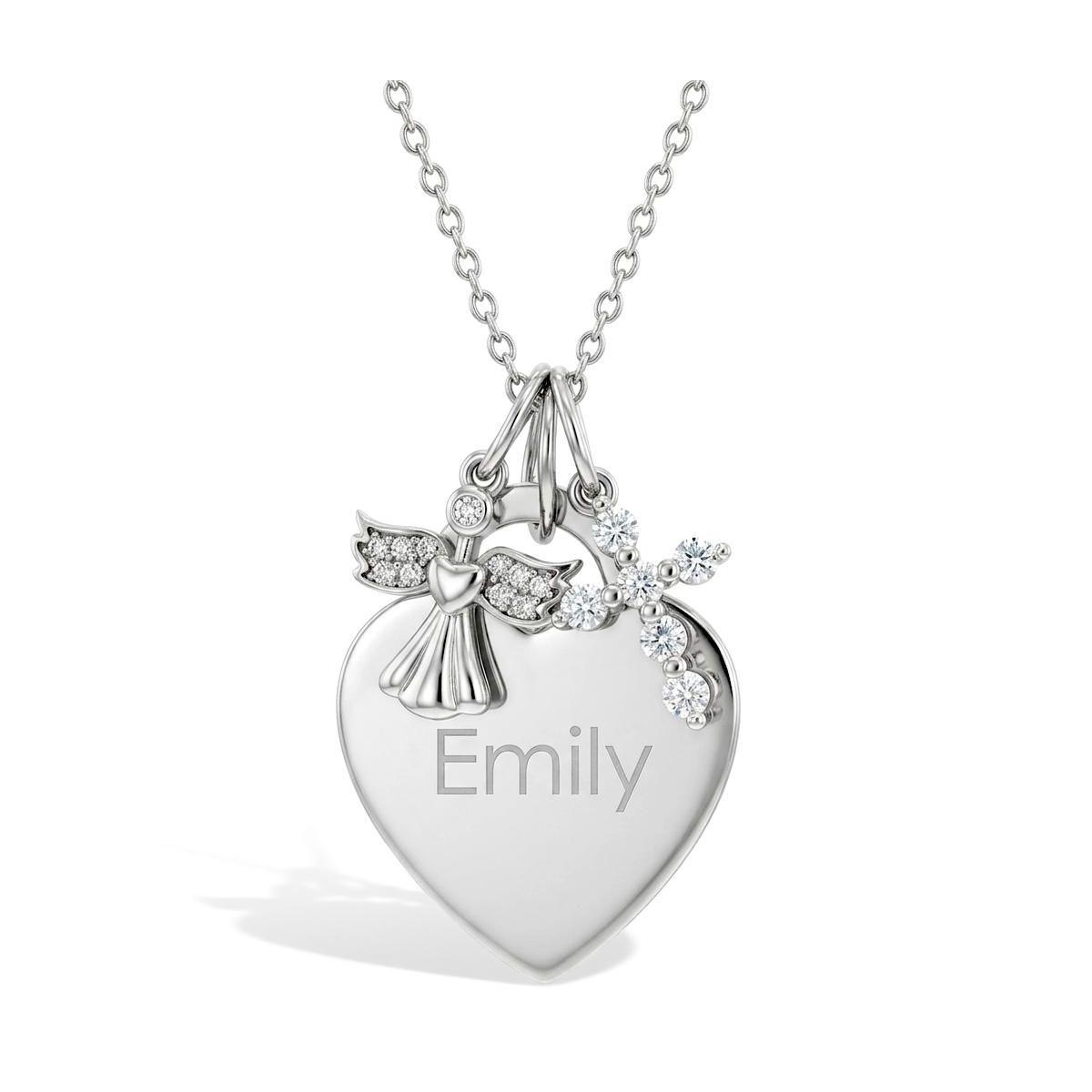 Girls' Guardian Angel & Cross Sterling Silver Necklace - In Season Jewelry