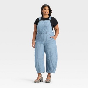 Women's Denim Utility Overalls - Universal Thread™ Medium Wash - 1 of 3