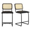 PexFix 2Pcs Counter Height Bar Stools Upholstered PU Leather Barstools with Rattan Back 24 inch Stools Armless Bar Chairs for Kitchen Island Black - 2 of 4