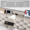 Full Size Bed Frame with Upholstered Wingback Headboard, Luxurious Linen Upholstery Platform Bed with Charging Station, Button Tufted Design, Grey - 4 of 4