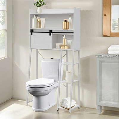VYNXARIA Over The Toilet Storage Cabinet with Toilet Paper Stand,Mass-Storage Over Toilet Bathroom Organizer with Sliding Door(WHITE)