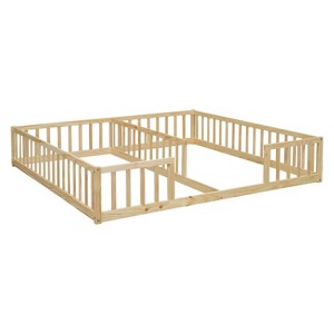 DOMETOUR Double Twin Floor Bed with Fence, Guardrails, without door, Natural - 1 of 4