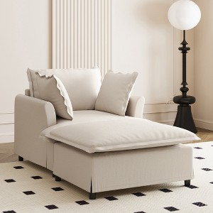 YOOCOZZ Chenille Upholstered Sectional Sofa with Movable Ottoman and 2 Pillows - 1 of 4