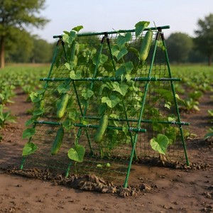 Cucumber Trellis, 4ft x 4ft Green Metal A-Frame Garden Trellis for Climbing  Plants, Includes Netting, Fits Raised Beds
