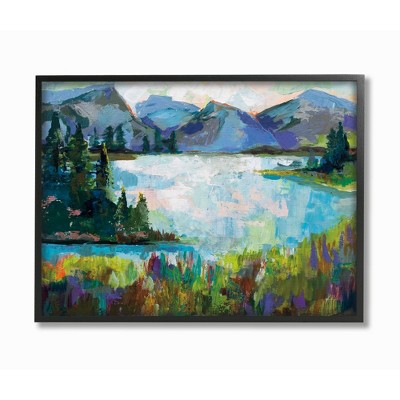 Stupell Industries Abstract Mountains and Lake Pine Landscape Painting