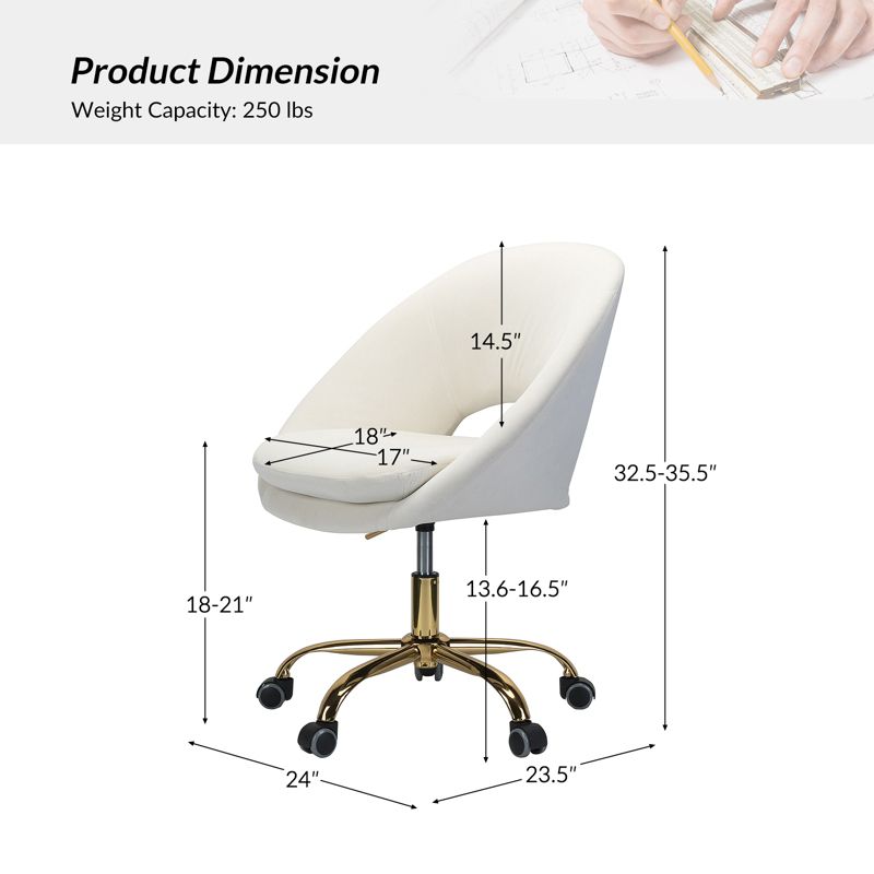 Hector Velvet  Ergonomic Swivel Office Desk Chair with Adjustable Height | Karat Home, 6 of 16