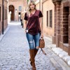 Amaryllis Women's Short-Sleeve Casual V-Neck Velvet High Low Tee Soft Luxurious Rich Texture - 4 of 4