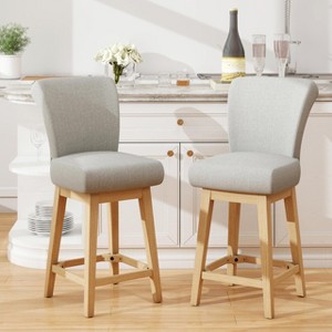 Vipbear 26/30 In Counter Height Swivel Barstool with Back,Modern Fabric Swivel Barstools Chair for Kitchen Island,Pub Upholstered Solid Wood Legs - 1 of 4