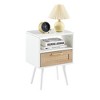Mid-Century Modern Nightstand,15.75" Rattan Night Stands with Power Outlet & USB Ports,Drawer Solid Wood Legs, Bedroom Night Stand - 2 of 4