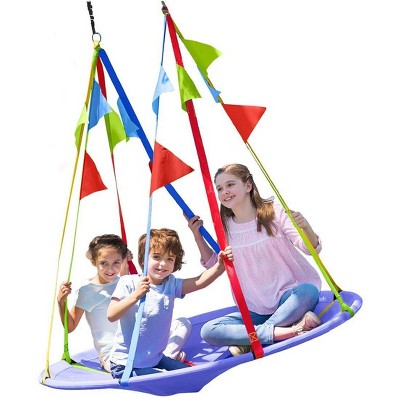 HearthSong Rainbow Flag Round Platform Tree Swing for Multiple Kids