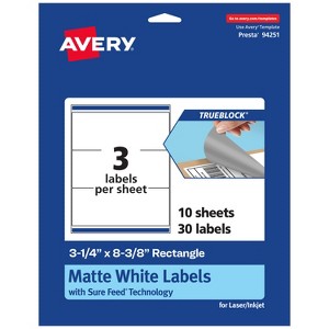 Avery TrueBlock Matte White Paper Labels,  3-1/4" x 8-3/8" Rectangle - 1 of 4