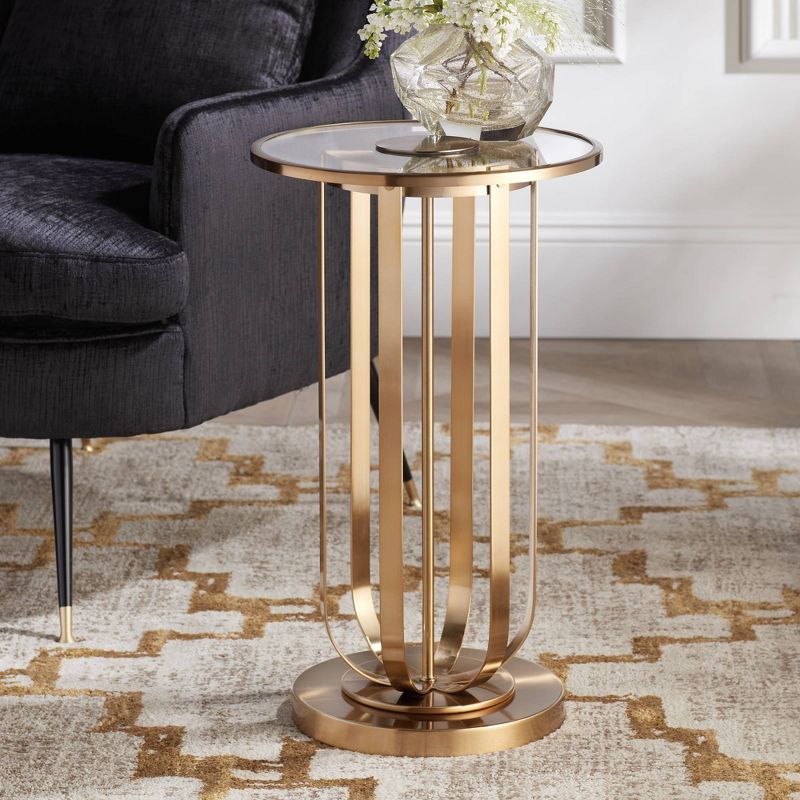Studio 55D Blaine Modern Glam Luxe Metal Round Accent Table 14" Wide Gold Tempered Glass Tabletop for Living Room Bedroom Bedside Entryway Home Office, 2 of 10