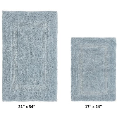 Lux Blue Cotton Tufted Reversible Bath Rug Set