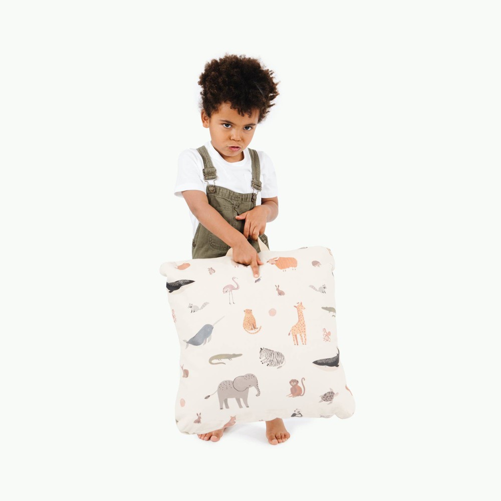 Gathre Mini Square Kids' Floor Cushion Menagerie: Animal Icon Bean Bag Chair, Faux Leather, Ages 1-5, Multicolored