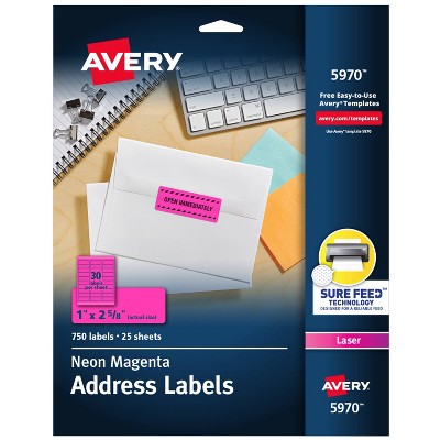 Avery 1 x 2-5/8 High-Visibility Laser Labels- Neon Magenta (750 per Pack)