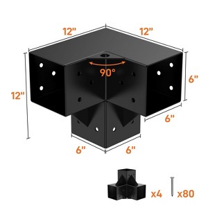 3-Way Pergola Brackets Kit, 4 Pack Woodwork Right Angle Corner DIY Brackets, Powder-Coated Hardware, for Lumber Pergola Gazebo Outdoor - 1 of 4