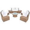 10-Piece Half Round Patio Rattan Sofa Set,PE Wicker Outdoor Sectional with Cushions,Storage Stools And Coffee Table-Maison Boucle - 3 of 4