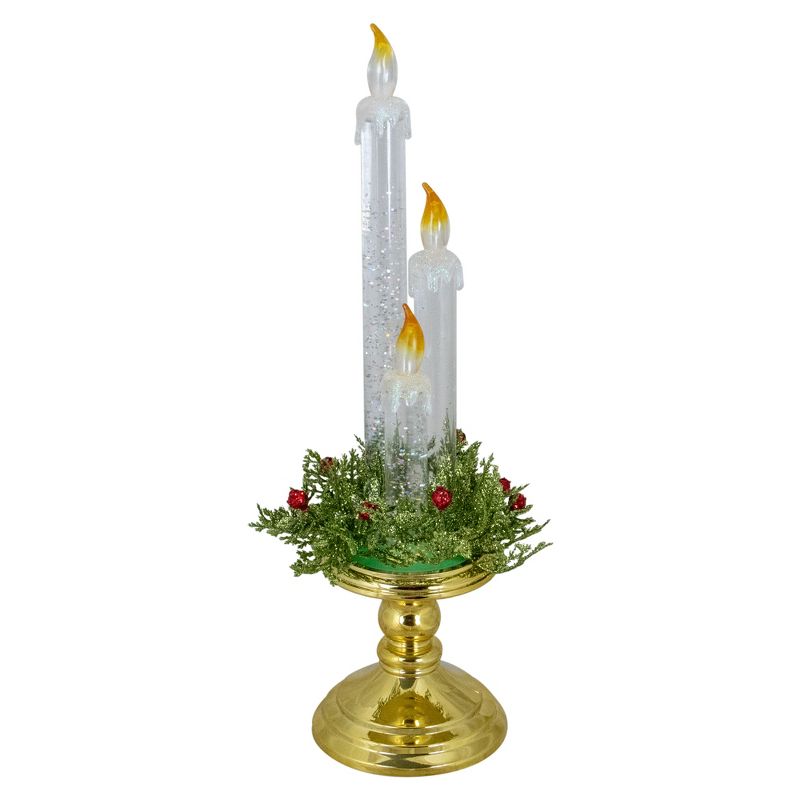 Northlight 14.5" Lighted Water Candle on a Gold Base with Berries, 1 of 5