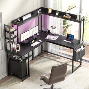 Aheaplus L Shaped Gaming Desk with Led Light & Hutch, Reversible Home Office Desk - 1 of 4