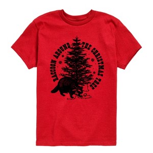 Boys' - Instant Message - Raccoon Around The Christmas Tree Short Sleeve Graphic T-Shirt - 1 of 4