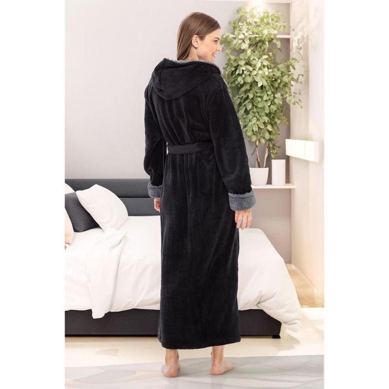Women's Plush Lounge Robe with Hood, Full Length Hooded Bathrobe, 5 of 8