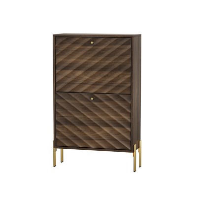 GlasFlength Shoe Racks 2 Flip Shoe Cabinet Shoe Organizer Long Shoe Rack FreeStanding Shoe Rack for Entryway, Brown, 23.62"*9.45"*37.8"
