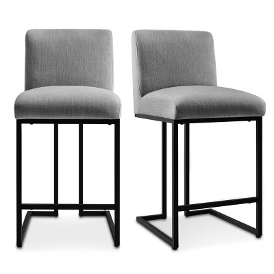 Mason 25" Bar Stool, Contemporary Armless Upholstered Fabric With Black Metal Sled Legs Counter Height Barstools(Set of 2)- Maison Boucle