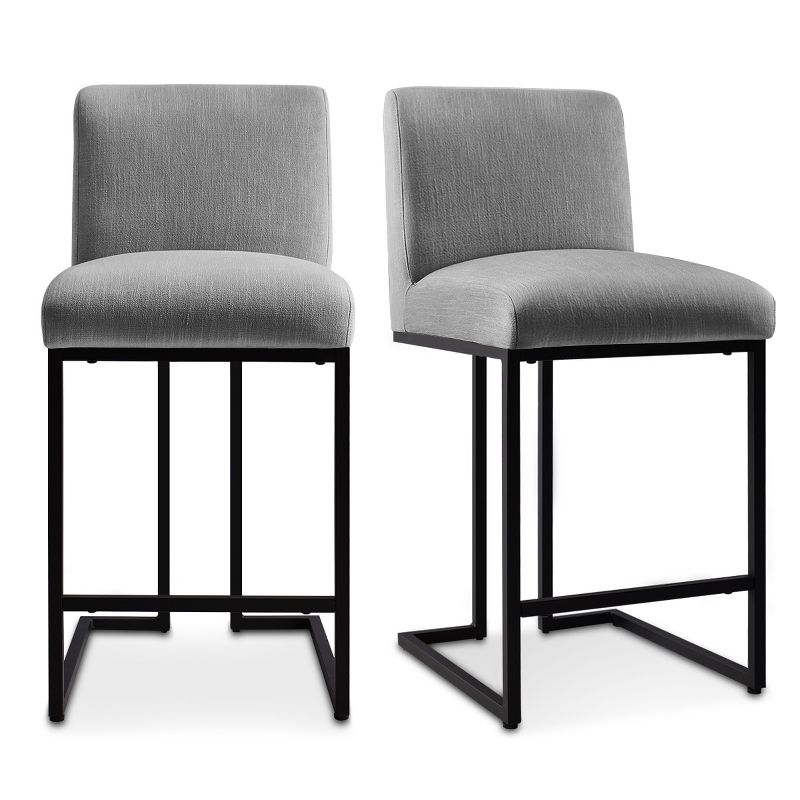 Mason Set of 2 Fabric Counter Height Stools,25" Armless Upholstered Fabric With Black Metal Sled Legs Counter Height stools-The Pop Maison, 2 of 10
