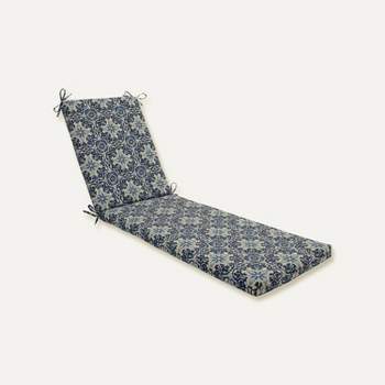 Indoor/Outdoor Woodblock Prism Blue Chaise Lounge Cushion - Pillow Perfect
